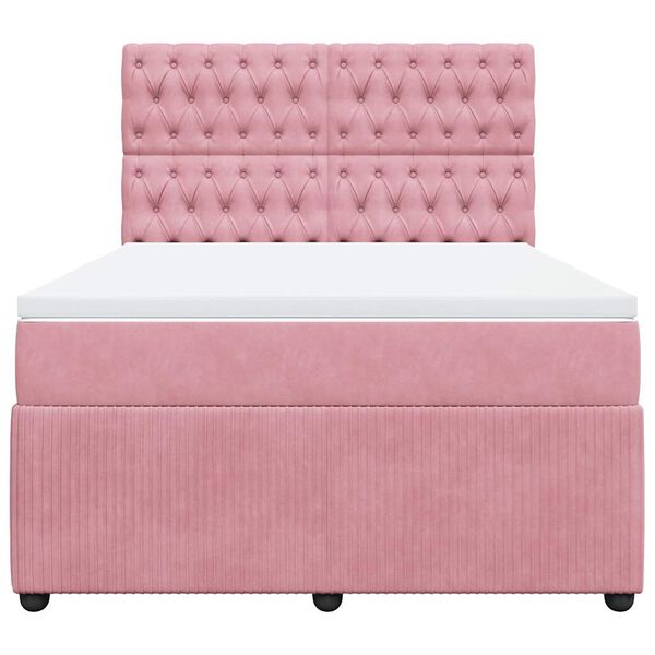 vidaXL Boxspringbett mit Matratze Rosa 140x190 cm Samt