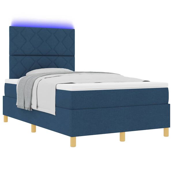 vidaXL LED Boxspringbett mit Matratze Blau 120 x 200 cm Stoff