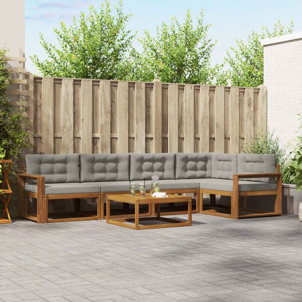 vidaXL Outdoor-Sofagarnitur mit Kissen 6 pcs Nat&uuml;rlich und Hellgrau