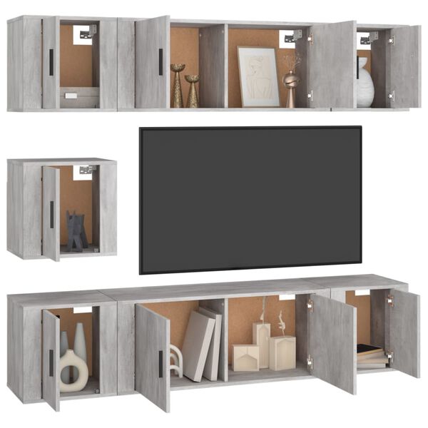 vidaXL 7-tlg. TV-Schrank-Set Grau Sonoma Holzwerkstoff