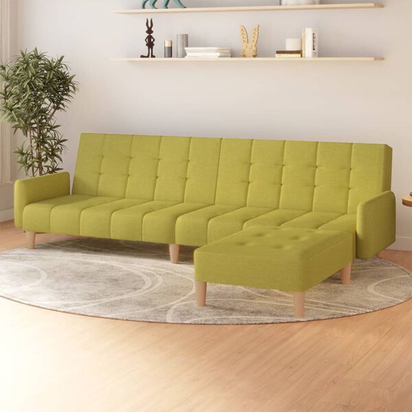 vidaXL Schlafsofa 2-Sitzer mit Fu&szlig;hocker Gr&uuml;n Stoff