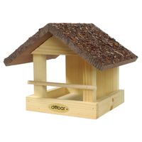 dobar Vogelfutterhaus in Hausform mit Rindendach Natur und Braun