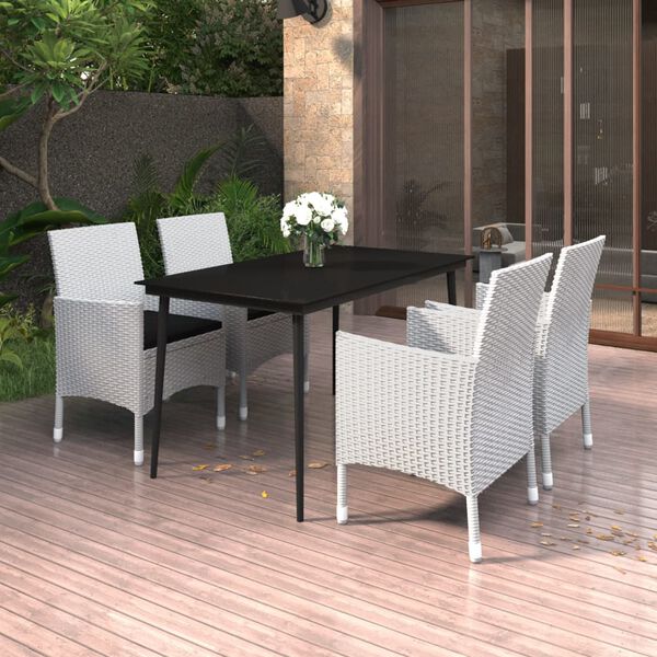 vidaXL 5-tlg. Garten-Essgruppe mit Auflagen Poly Rattan und Glas
