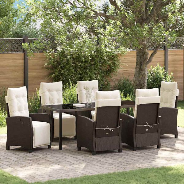 vidaXL Garten Essgruppe mit Kissen 7 pcs Braun Poly-Rattan