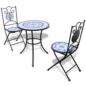 vidaXL 3-tlg. Bistro-Set Keramikfliesen Blau und Wei&szlig;