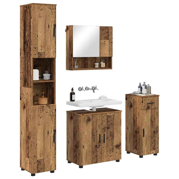 vidaXL Badezimmerm&ouml;bel-Set 4 pcs Altholz Holzwerkstoff & Metall