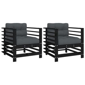 vidaXL Gartenst&uuml;hle mit Kissen 2 Stk. Schwarz Massivholz Kiefer