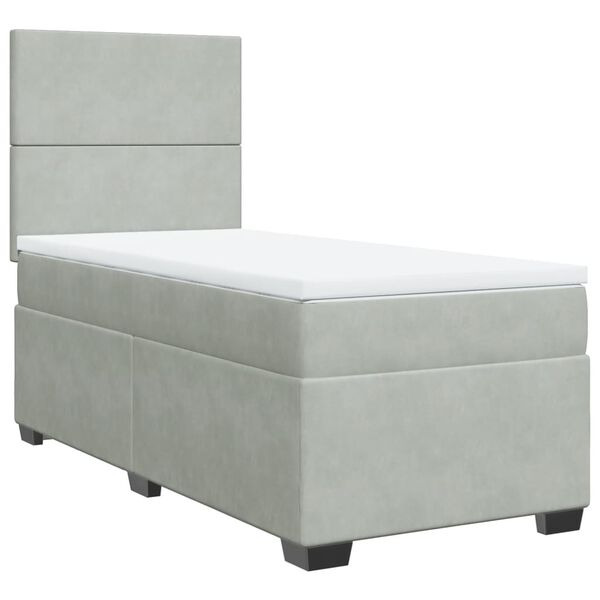 vidaXL Boxspringbett mit Matratze Hellgrau 90x190 cm Samt