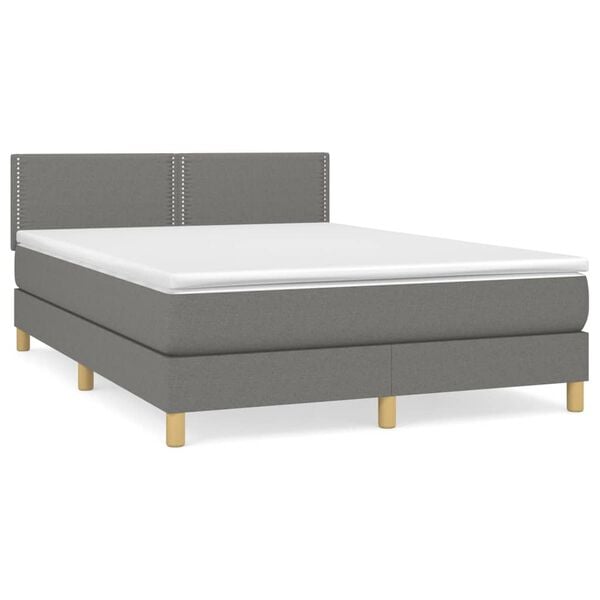 vidaXL Boxspringbett mit Matratze Dunkelgrau 140x190 cm Stoff