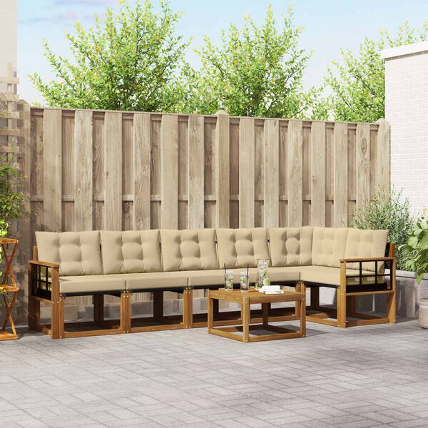 vidaXL Outdoor-Sofagarnitur mit Kissen 7 pcs Natur und Beige