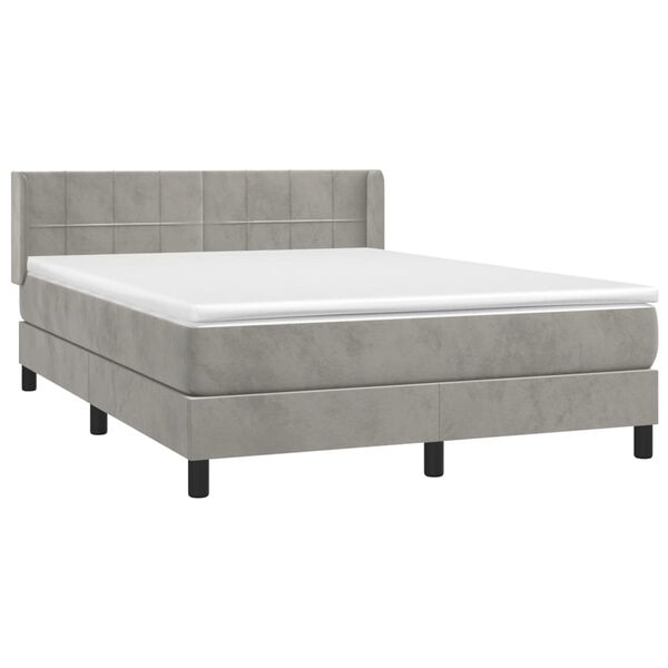 vidaXL Boxspringbett mit Matratze Hellgrau 140x200 cm Samt