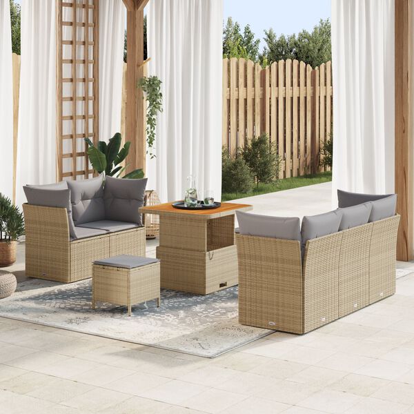 vidaXL Garten-Sofa-Set mit Kissen 8 pcs Beige und Hellgrau