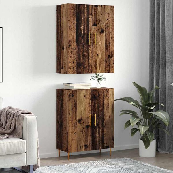 vidaXL Highboard Wandmontiert Altholz 69,5 x 34 x 180 cm Holzwerkstoff