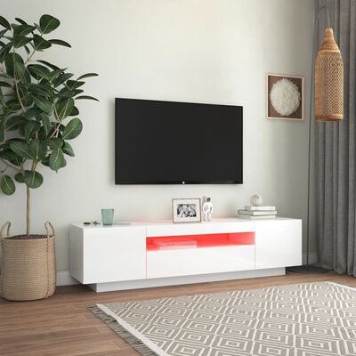 vidaXL TV-Schrank mit LED-Leuchten Hochglanz-Weiß 160x35x40 cm