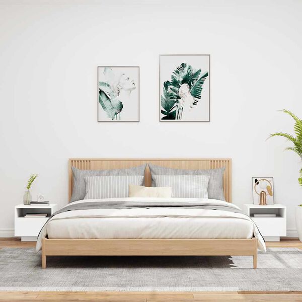 vidaXL Nachttische mit LED-Leuchten 2 Stk. Wei&szlig; 40x39x37 cm