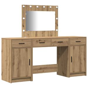 vidaXL Schminktisch mit Spiegelbeleuchtung 3 pcs Braun Holzwerkstoff