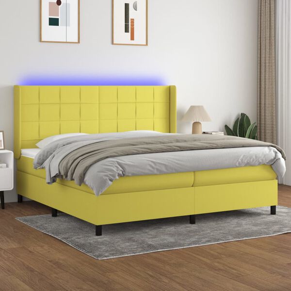 vidaXL Boxspringbett mit Matratze & LED Gr&uuml;n 200x200 cm Stoff