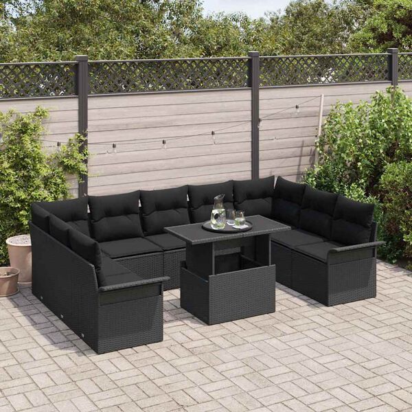 vidaXL Sofa Set mit Kissen 10 pcs Schwarz Poly-Rattan