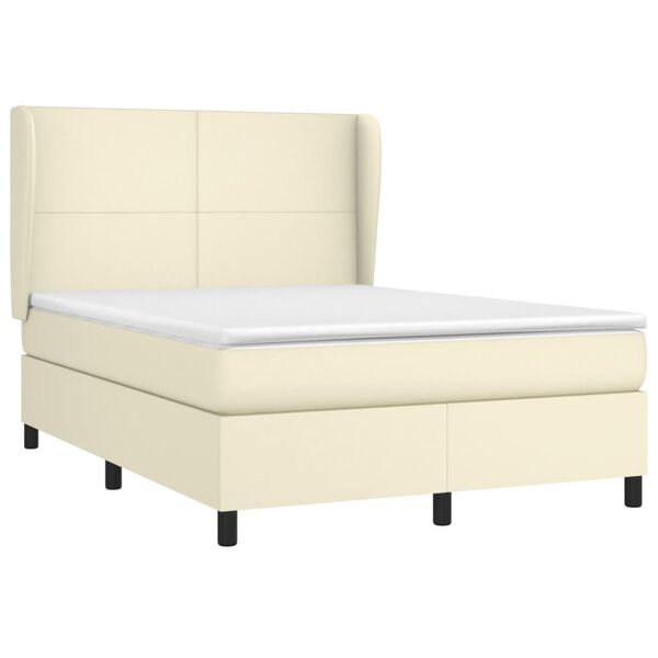 vidaXL Boxspringbett mit Matratze Creme 140x200 cm Kunstleder