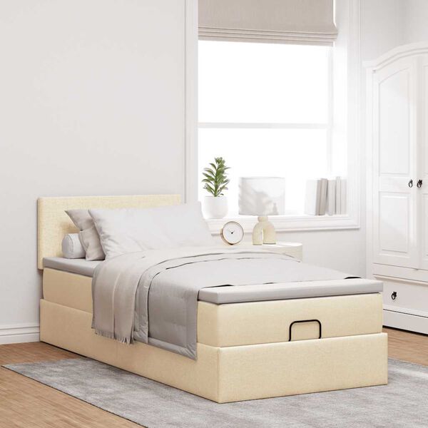 vidaXL Ottoman-Bett mit Matratze Creme 100x200 cm Stoff