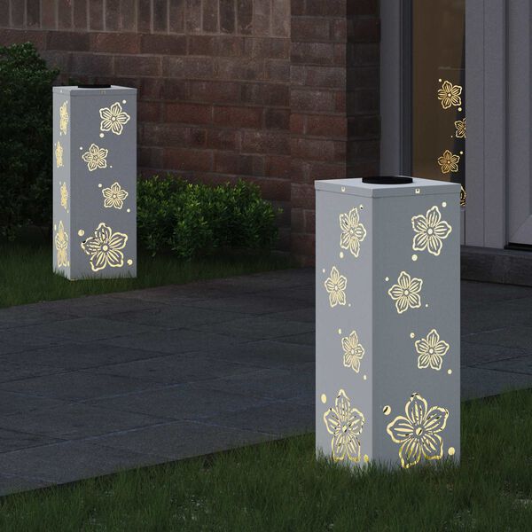 vidaXL Solar LED Weg Licht 2 pcs Wei&szlig; Kalt gewalzter Stahl