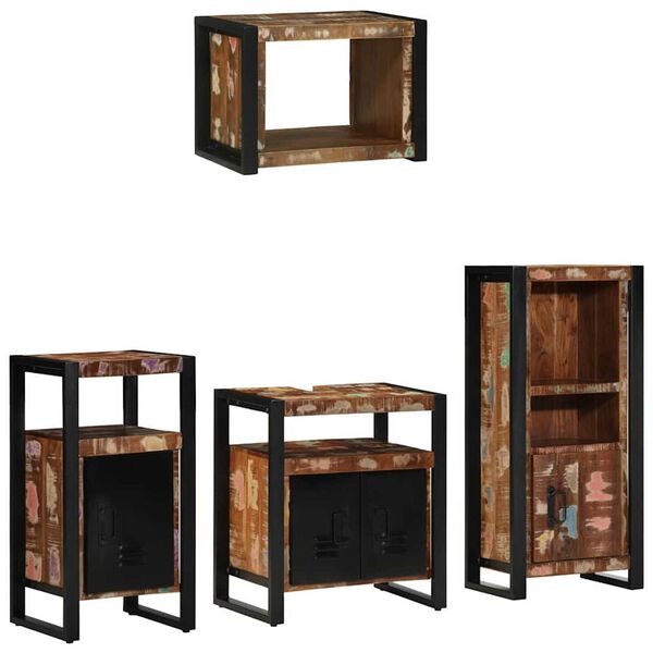 vidaXL Badezimmermöbel-Set mit Regal 4 pcs Massives upgecyceltes Holz