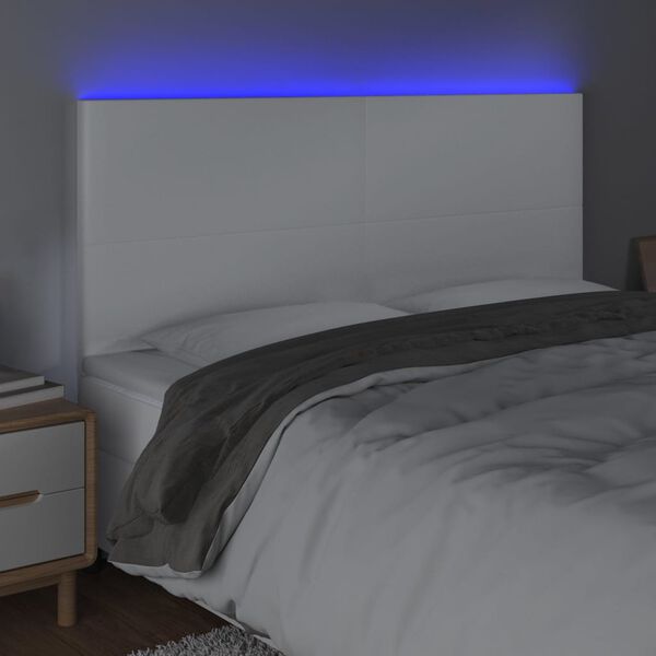 vidaXL LED Kopfteil Wei&szlig; 180x5x118/128 cm Kunstleder