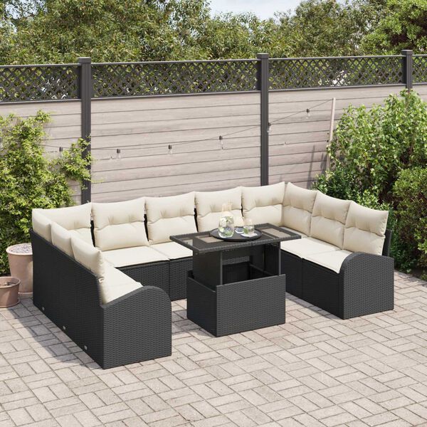 vidaXL Gartensofa-set mit Kissen 10 pcs Schwarz Poly Rattan