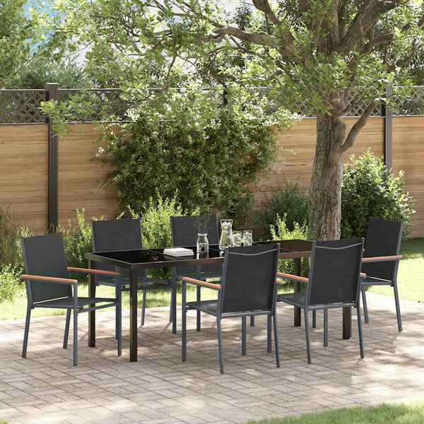 vidaXL Garten Essgruppe 7 pcs Schwarz Pulverbeschichteter Stahl