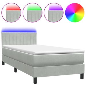 vidaXL Boxspringbett mit Matratze & LED Hellgrau 90x220 cm Samt