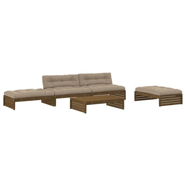 vidaXL 5-tlg. Garten-Lounge-Set mit Kissen Honigbraun Massivholz