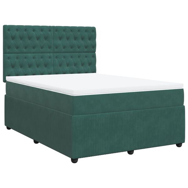 vidaXL Boxspringbett mit Matratze Dunkelgr&uuml;n 140x190 cm Samt