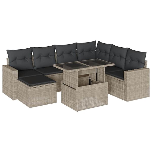 vidaXL 8-tlg. Garten-Sofagarnitur mit Kissen Hellgrau Poly Rattan