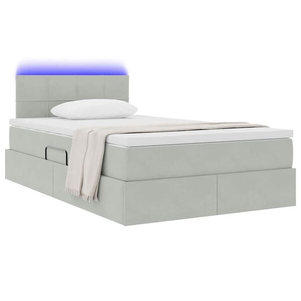 vidaXL Bett mit Stauraum und LED mit LED Hellgrau 120 x 190 cm Samt