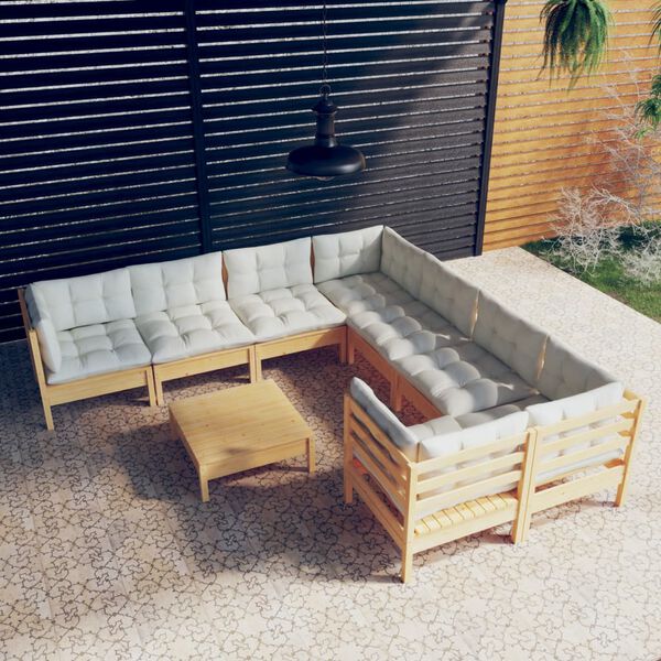 vidaXL 9-tlg. Garten-Lounge-Set mit Creme Kissen Kiefernholz