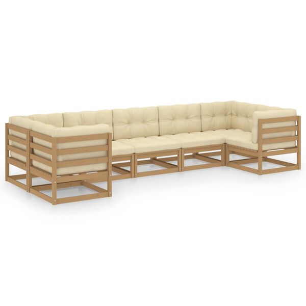 vidaXL 7-tlg Garten-Lounge-Set mit Kissen Honigbraun Massivholz Kiefer