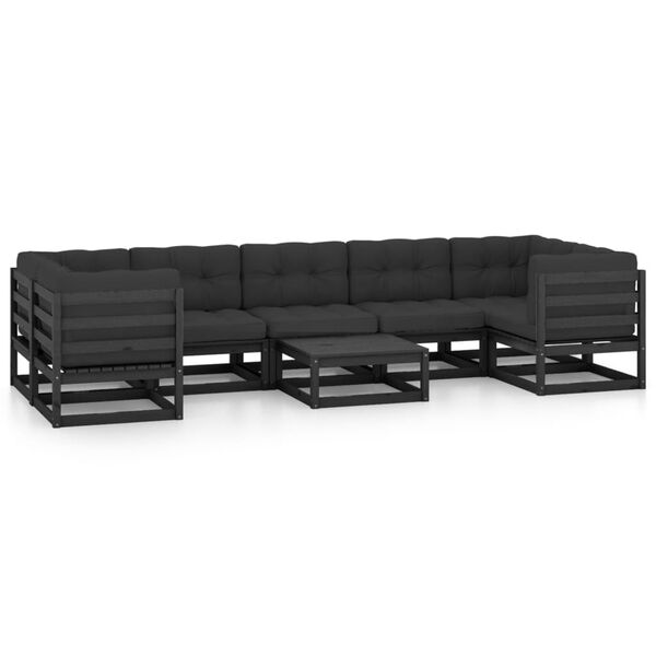 vidaXL 8-tlg. Garten-Lounge-Set mit Kissen Schwarz Massivholz Kiefer
