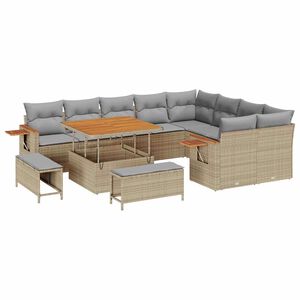 vidaXL Gartensofa-set mit Kissen 13 pcs Beige und Hellgrau Poly-Rattan