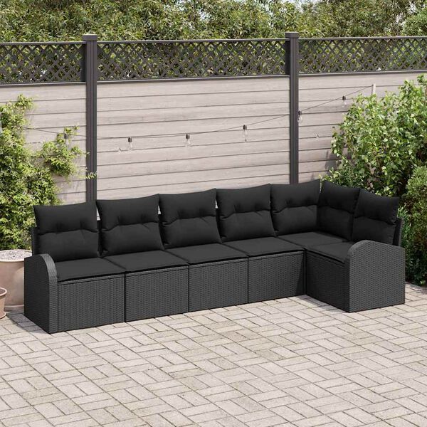 vidaXL Gartensofa-set mit Kissen 6 pcs Schwarz Poly-Rattan