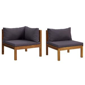 vidaXL 2-tlg. Sofa-Set mit Dunkelgrauen Kissen Akazie Massivholz