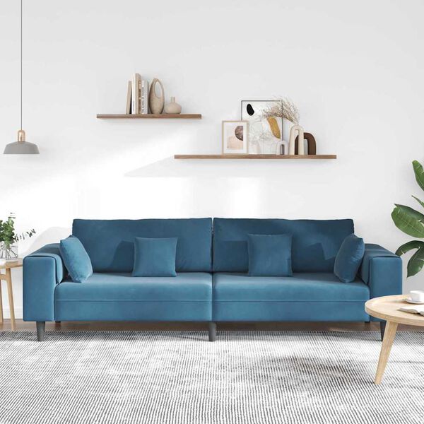 vidaXL Samt Sofa mit Kissen Blau 208 cm Samt