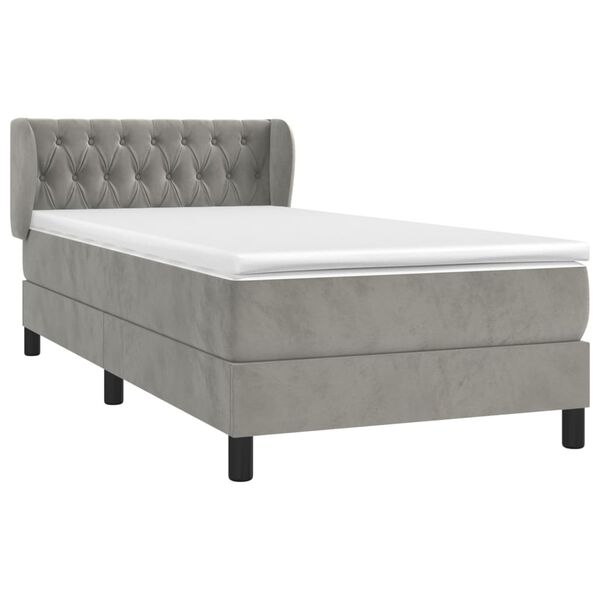vidaXL Boxspringbett mit Matratze Hellgrau 100x200 cm Samt