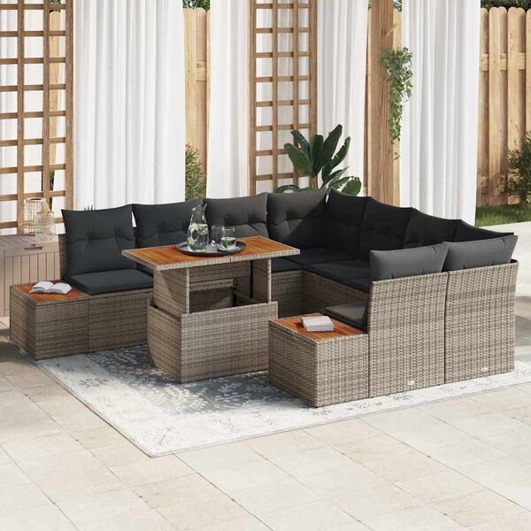 vidaXL Garten Essgruppe mit Kissen mit Kissen 9 pcs Grau und Braun