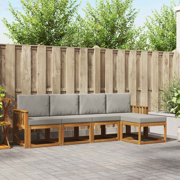 vidaXL Outdoor-Sofagarnitur mit Kissen 5 pcs Nat&uuml;rlich und Hellgrau