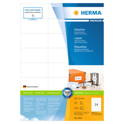 HERMA Etiketten PREMIUM Permanent Haftend A4 70x37 mm 100 Blätter