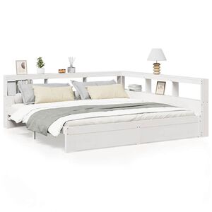 vidaXL Massivholzbett mit Regal ohne Matratze Wei&szlig; 200x200 cm Kiefer