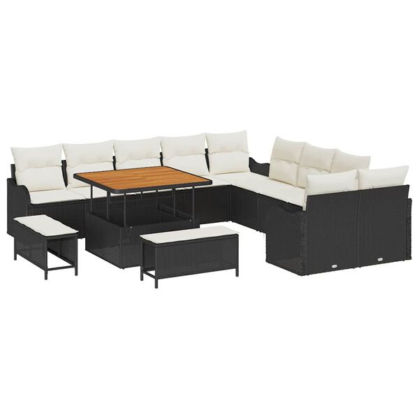 vidaXL Garten-Sofa-Set mit Kissen mit Kissen 13 pcs Schwarz und Creme
