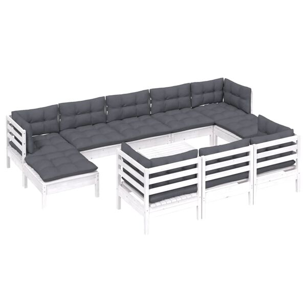 vidaXL 11-tlg. Garten-Lounge-Set mit Kissen Wei&szlig; Kiefer Massivholz