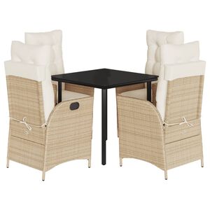 vidaXL 5-tlg. Garten-Essgruppe mit Kissen Beige Poly Rattan
