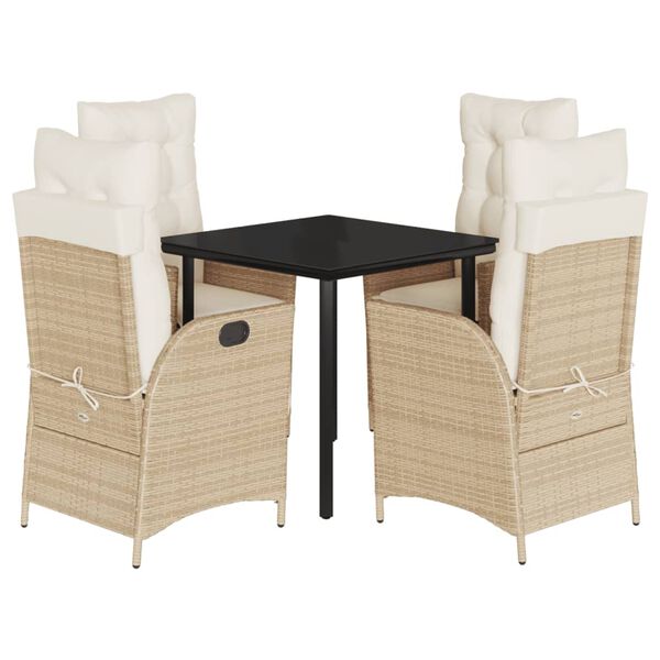 vidaXL 5-tlg. Garten-Essgruppe mit Kissen Beige Poly Rattan